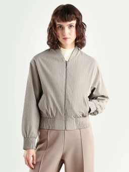 RAREISM - Women Omri Cement Polyester Mandrin Collar Regular Plain Jacket