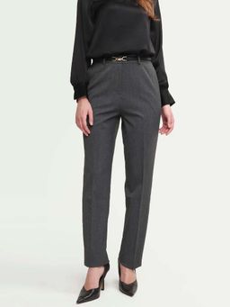 RAREISM - Women Paper Grey Polyester Blend Fabric Plain Trouser