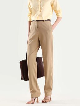 RAREISM - Women Paper Khaki Polyester Blend Plain Trouser