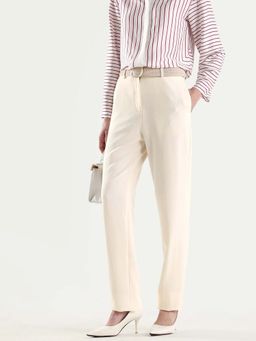 RAREISM - Women Paper Off White Polyester Blend Fabric Plain Trouser