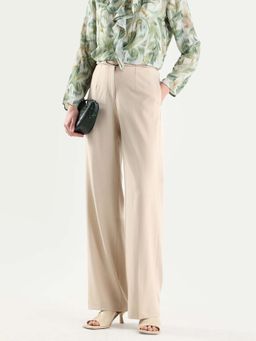 RAREISM - Women Srait-1 Beige Viscose Fabric Straight Plain Trouser