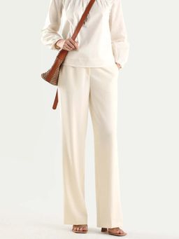 RAREISM - Women Srait-1 Off White Viscose Fabric Straight Plain Trouser