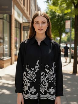 ZUMMER - Cotton Black Embroidered Shirt