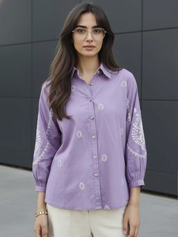 ZUMMER - Cotton Purple Embroidered Shirt