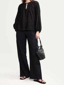 RAREISM - Women Uniq Light Black Linen Blend Straight Plain Trouser
