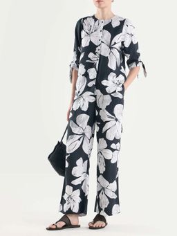 RAREISM - Women Vasha-B Black Viscose Wide Floral Print Trouser
