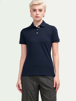 RAREISM - Women Zana Navy Cotton Blend Half Sleeve Regular Fit Plain Polo T-Shirt