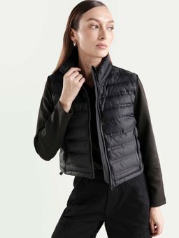 RAREISM - Women Zarcru Black Nylon Round Collar Regular Plain Jacket