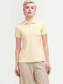 RAREISM - Women Zonrad Light Yellow Cotton Blend Half Sleeve Regular Fit Polo T-Shirt