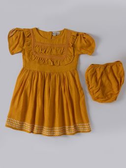 Bella Moda - Mustard Fit and Flair Casual Wear Dress (Set of 2)