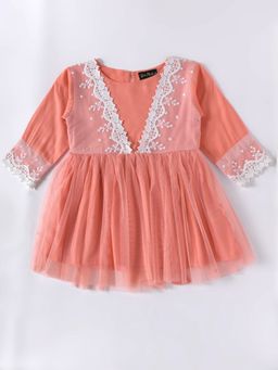 Bella Moda - Peach Girls Fit and Flair Party Wear Dress