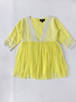 Bella Moda - Yellow Girls Fit and Flair Party Wear Dress