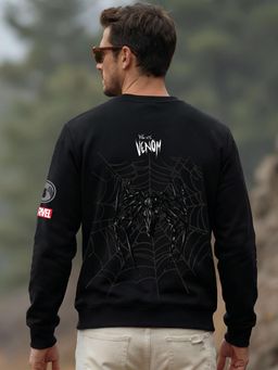 Bewakoof - Official Marvel Jet Black Web Venom Graphic Printed Sweatshirt