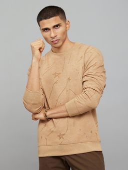 ROOKIES - Beige Cotton Blend Round Neck Full Sleeves Sweatshirt