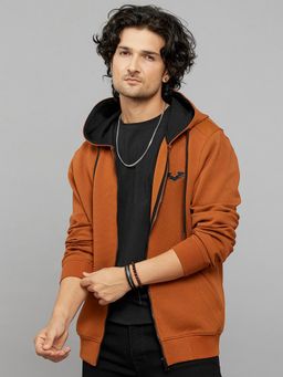 ROOKIES - Rust Cotton Blend Hooded Full Sleeves Hoodie