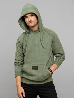 ROOKIES - Green Polyester Blend Hooded Full Sleeves Hoodie