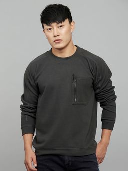 ROOKIES - Grey Polyester Blend Crew Neck Full Sleeves Sweatshirt