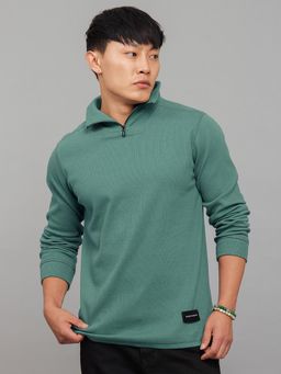 ROOKIES - Green Cotton Blend High Neck Full Sleeves Sweatshirt