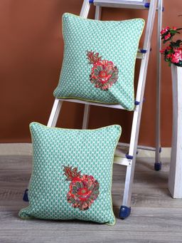 Eyda - Corner Boota Green Color Designer Cushion Cover Set Of 2-16X16 Inch
