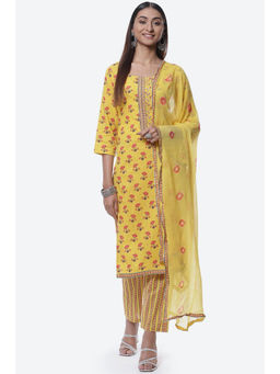 Biba - Mustard Cotton Unstitched Suit (Set of 3)