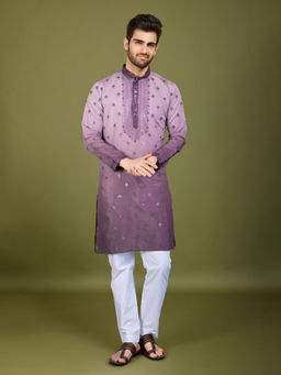Odette - Men Purple Viscose Silk Sequins Stitched Kurta