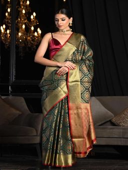 Beatitude - Green Soft Silk Saree Patola Weaving with Unstitched Blouse
