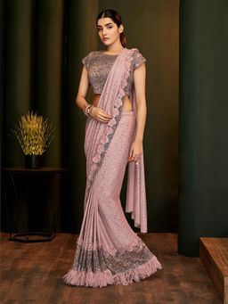 Odette - Pink Fancy Lycra Sequins Designer Saree with Unstitched Blouse