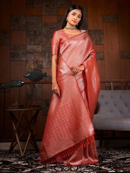 Odette - Red Colour Traditional Wear Raw Silk Saree with Unstitched Blouse