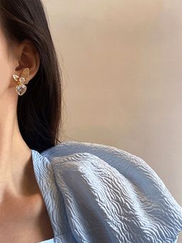 Yellow Chimes - Women Gold Toned Butterfly shape Crystal and Pearl Heart Drop Earrings