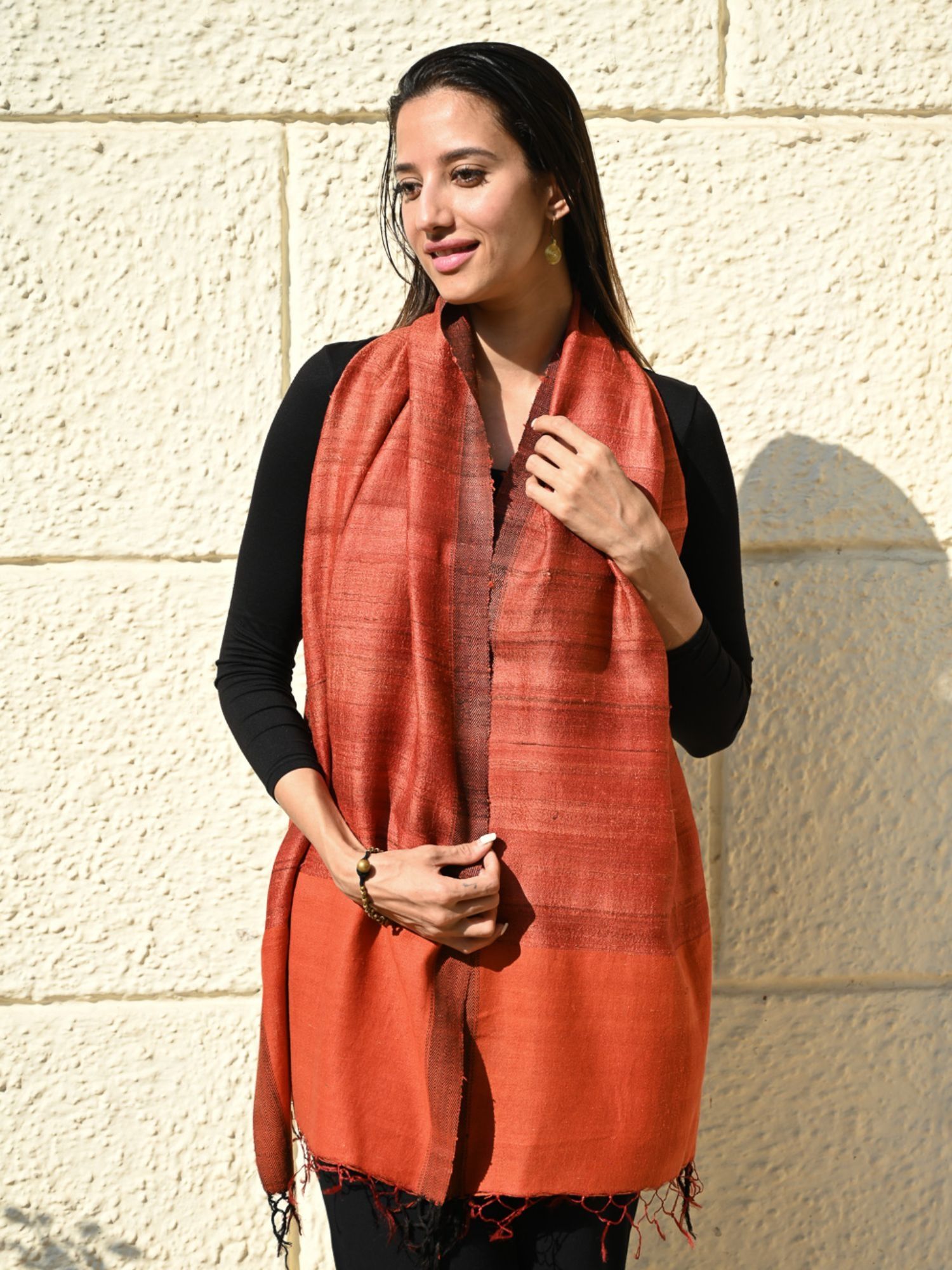 Orange Exclusive Bhagalpur Tussar Silk Stole-picture-29