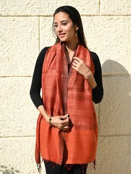 The India Craft House - Orange Exclusive Bhagalpur Tussar Silk Stole
