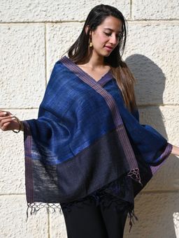 The India Craft House - Blue Exclusive Bhagalpur Tussar Silk Stole