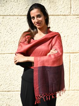 The India Craft House - Red Exclusive Bhagalpur Tussar Silk Stole