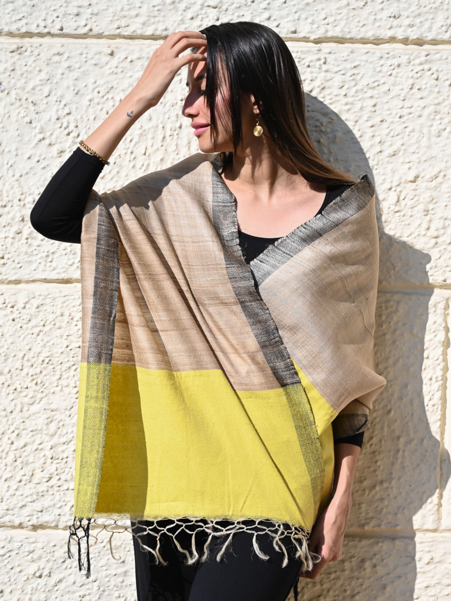 Beige Exclusive Bhagalpur Tussar Silk Stole-picture-24