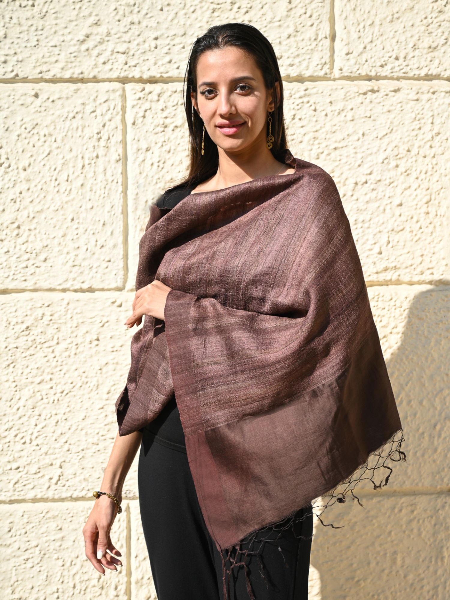 Brown Exclusive Bhagalpur Tussar Silk Stole-picture-15