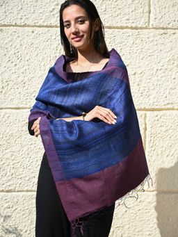 The India Craft House - Blue Exclusive Bhagalpur Tussar Silk Stole