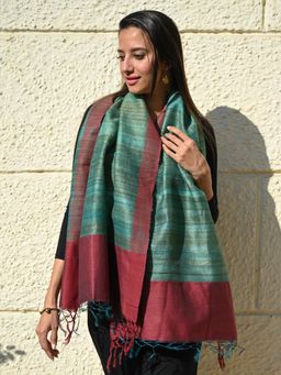 The India Craft House - Teal Exclusive Bhagalpur Tussar Silk Stole