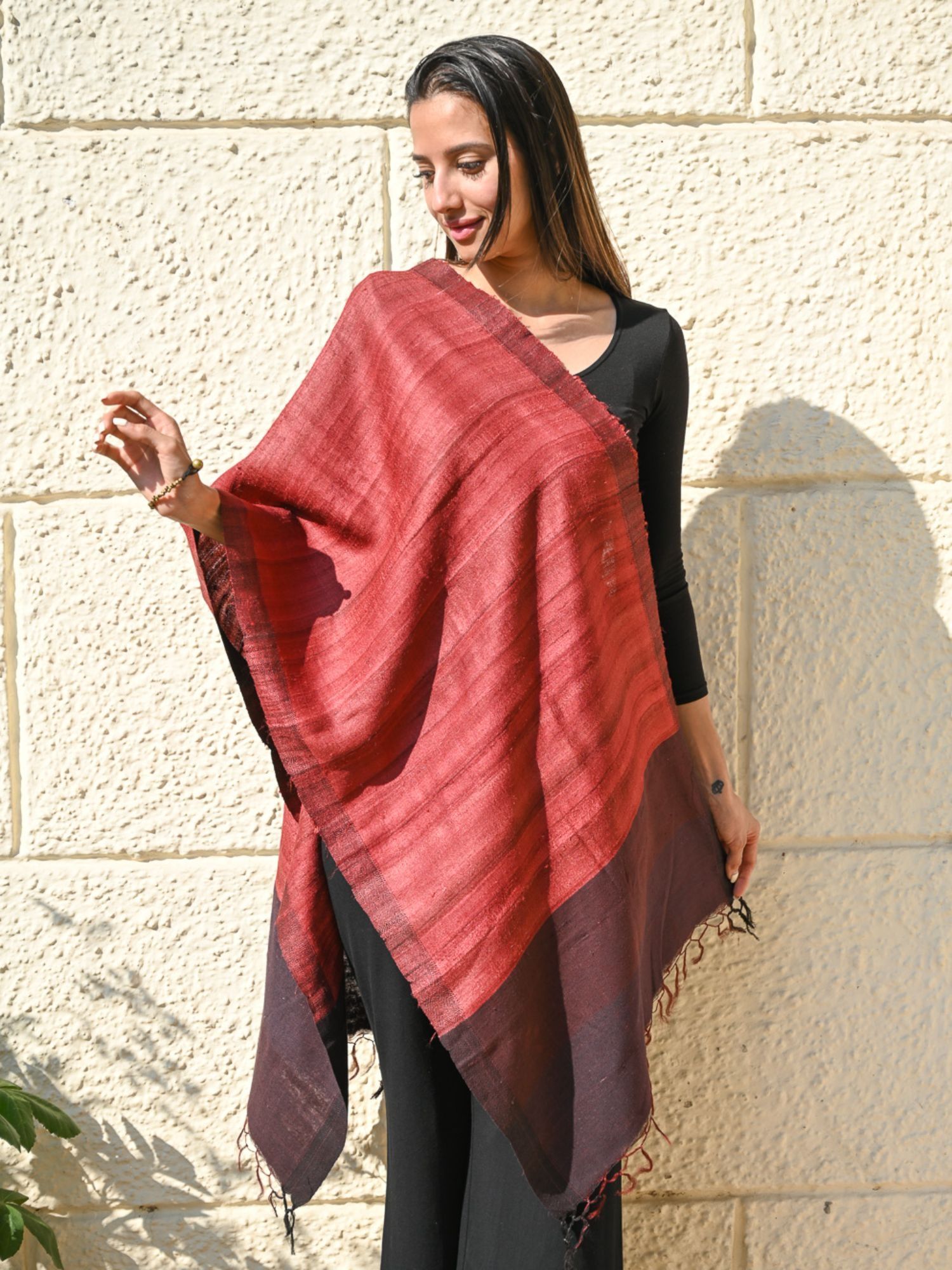 Red Exclusive Bhagalpur Tussar Silk Stole-picture-44