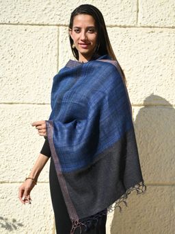 The India Craft House - Blue Exclusive Bhagalpur Tussar Silk Stole