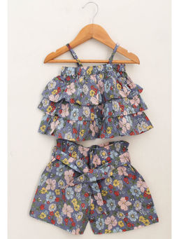 Woonie - Floral Frill Top with Shorts - Grey (Set of 2)