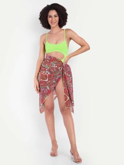 SO WHAT - Cutout Bikini With Sarong Green (Set of 2)
