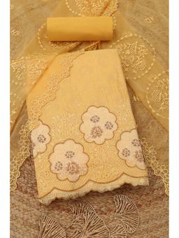 Soch - Womens Yellow Chanderi Floral Unstitched Kurta with Bottom and Dupatta