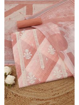 Soch - Womens Peach Linen Floral Unstitched Kurta with Bottom and Dupatta