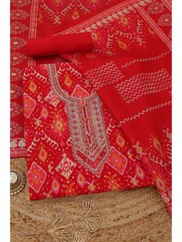 Soch - Womens Red Modal Silk Ethnic Motifs Unstitched Kurta with Bottom and Dupatta