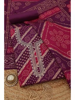 Soch - Womens Purple Modal Silk Bandhani Unstitched Kurta with Bottom and Dupatta