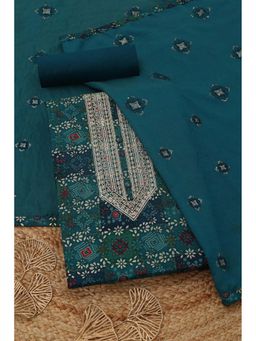 Soch - Womens Blue Cotton Ethnic Motifs Unstitched Kurta with Bottom and Dupatta