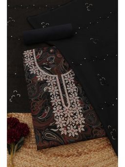 Soch - Womens Brown Modal Silk Botanical Unstitched Kurta with Bottom and Dupatta