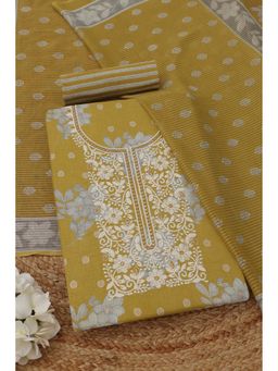 Soch - Womens Mustard Cotton Floral Unstitched Kurta with Bottom and Dupatta