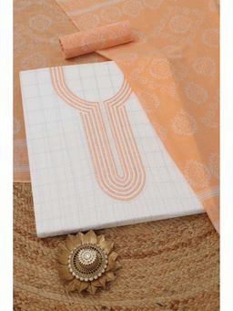 Soch - Womens White Cotton Checks Unstitched Kurta with Bottom and Dupatta