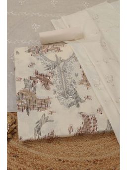 Soch - Womens Cream Modal Silk Abstract Unstitched Kurta with Bottom and Dupatta